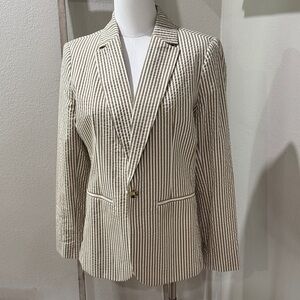 a new day Striped Tan Women's One Button Blazer & Pants Set Size 10